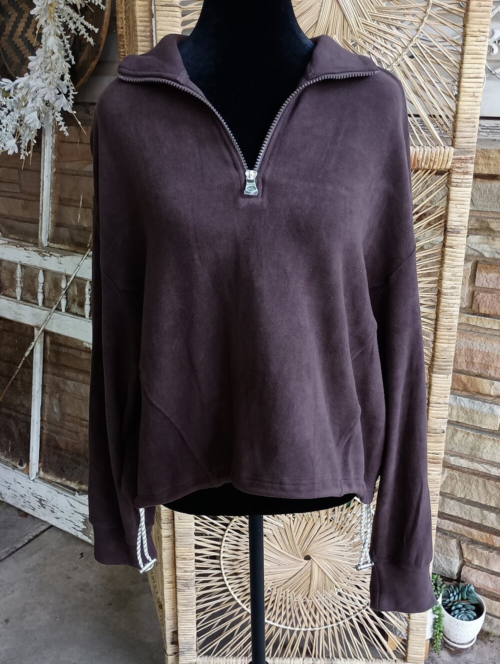 NWOT Varley Chocolate Brown Half-Zip Cowl Sweater_XL - Picture 3 of 11